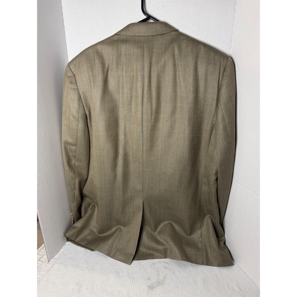 Lauren Ralph Lauren Men Suit Jacket Blazer Tan Herringbone Silk Wool Blend 48R - Picture 2 of 4